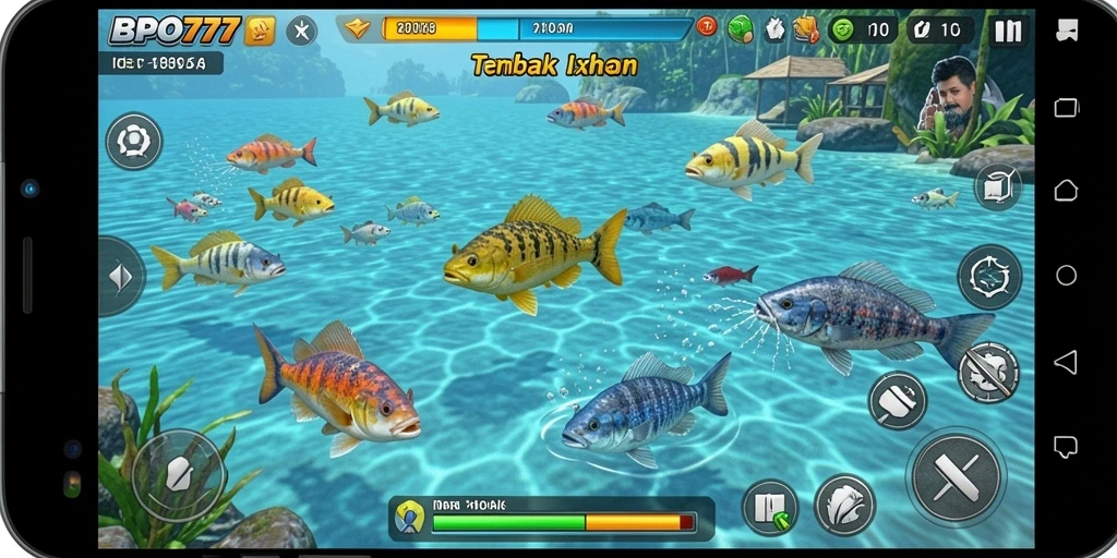 Screenshot gameplay BPO777 yang menampilkan perburuan ikan yang mendebarkan.