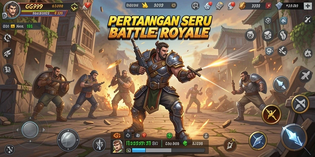 Tangkapan layar gameplay GG999 saat pertempuran intens dalam Battle Royale.