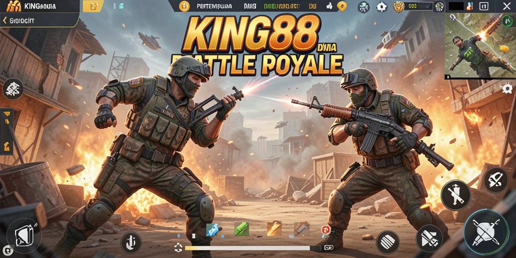 Gameplay KING88 yang seru dengan aksi Battle Royale intens.