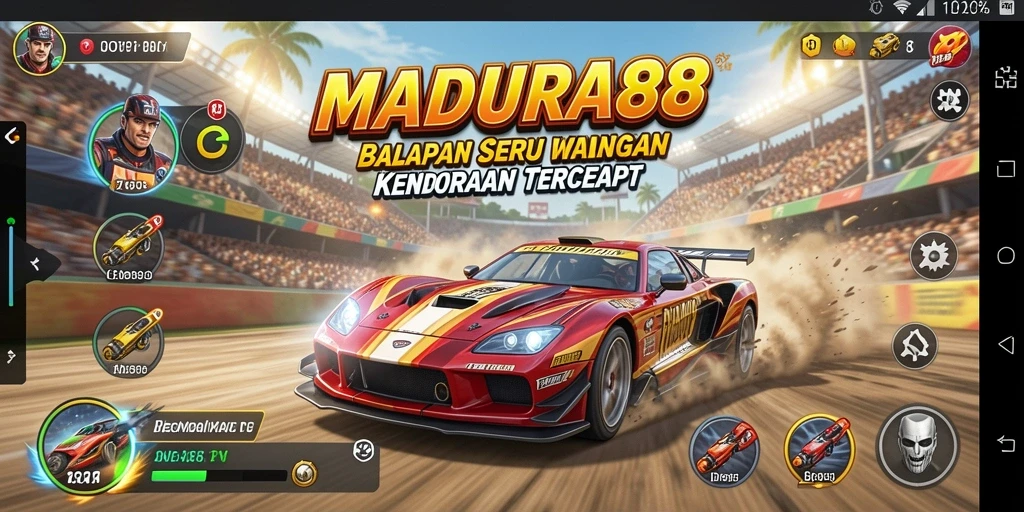 Screenshot gameplay MADURA88 yang menampilkan balapan mendebarkan.