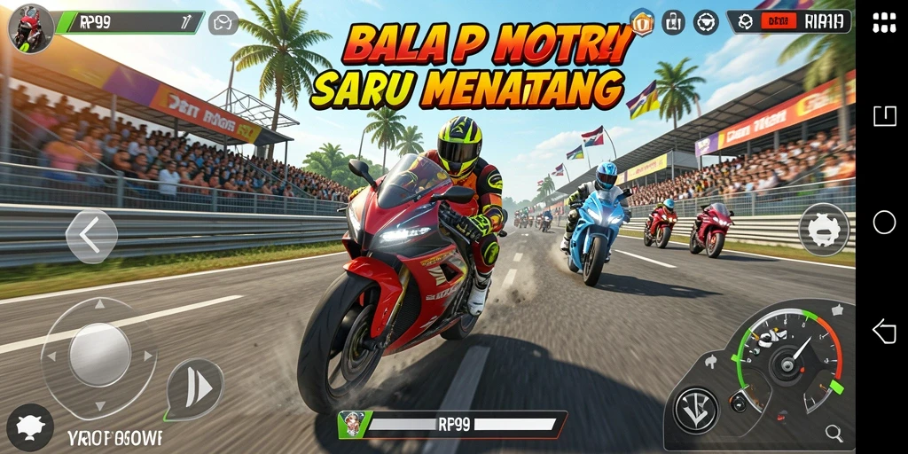 Screenshot gameplay balap motor yang mendebarkan di RP99.